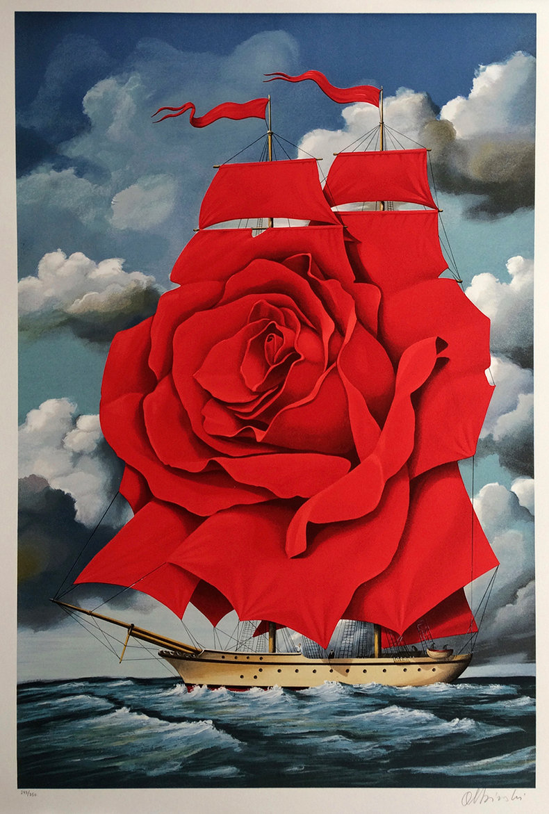 Statek Czerwona Róża - litografia