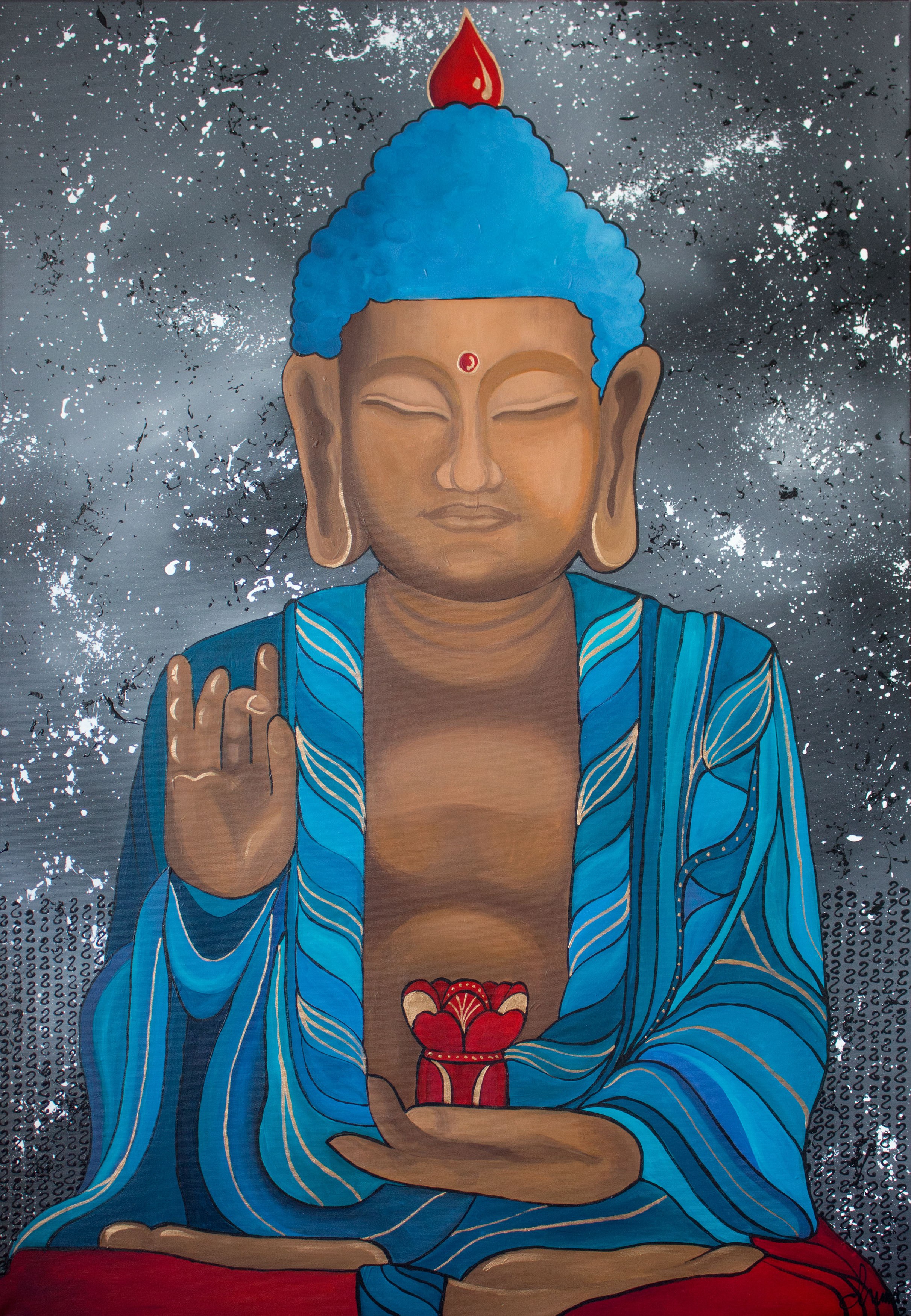 Budda medytujący w niebieskiej szacie